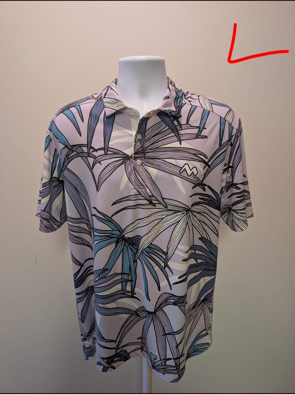 Men's Palm-Print Performance Polo - Lavender/Blue